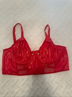 Red faux leather Longline Bra - Women Intimates